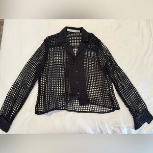 NWOT ALIX OF BOHEMIA Black Grid Button Down Flowy Blouse Small